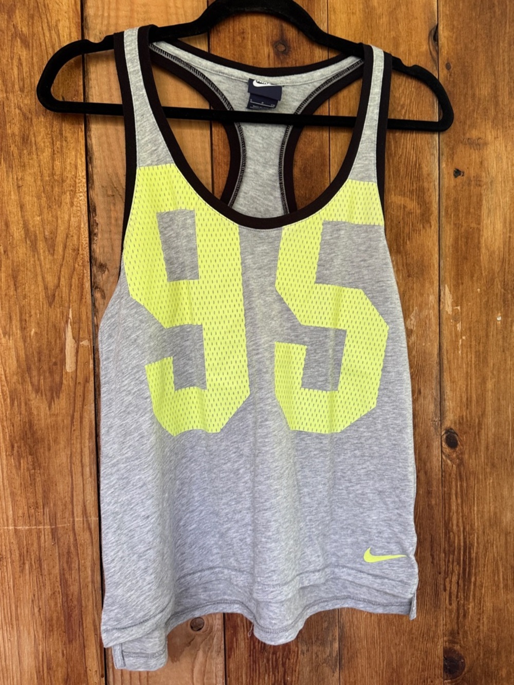 Nike Women's Gray Tank Top with Neon Yellow 95 Graphic